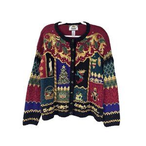 Vintage Y2K Tiara Womens XLarge Christmas Tree Cardigan Grandma Sequin Heritage